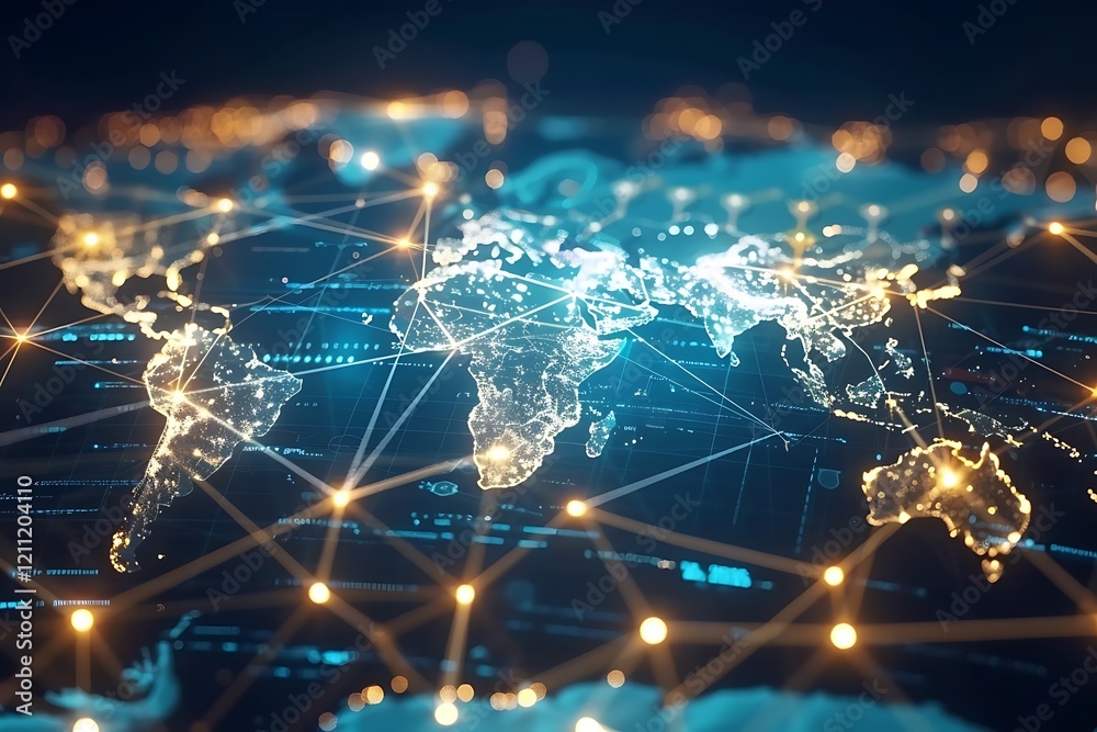 Wall mural global network connection concept on world map background