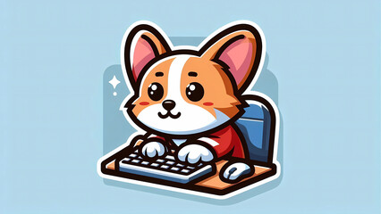 illustration of a puppy in front of a computer