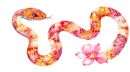 Naklejka premium Colorful Snake and Flower Illustration