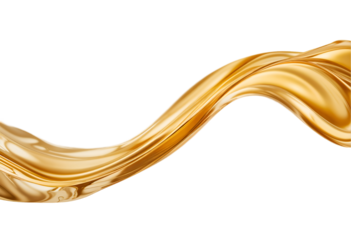 Golden Liquid Stream Flowing with Glossy Texture and Dynamic Curves on Transparent Background