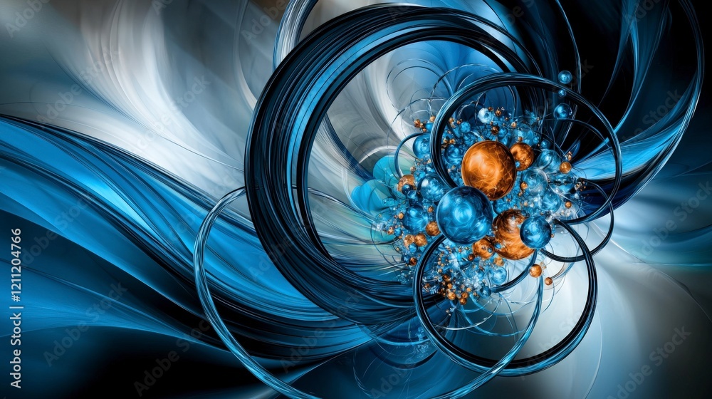 Leinwandbilder circles rotating around a center in abstract design digital art blue and orange color scheme modern 