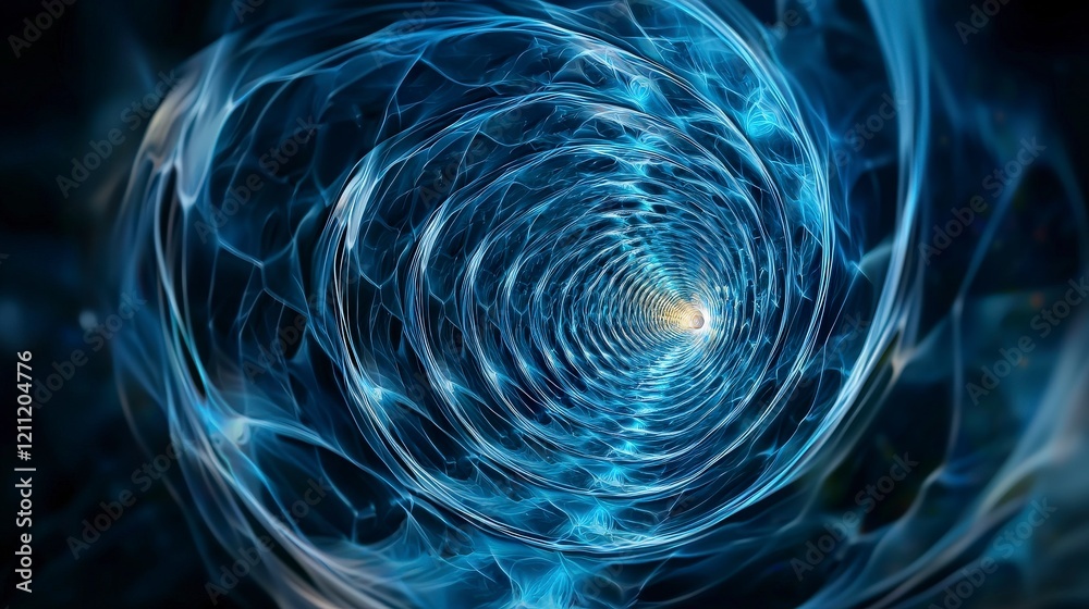 Poster Dynamic circles rotating around a center abstract visuals digital art dark background hypnotic perspective energy flow