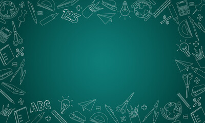 hand drawn line stationery design for back to school with frame border empty space for banner design background