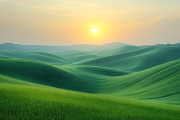 Obraz premium Rolling Green Hills Sunrise Landscape Scene