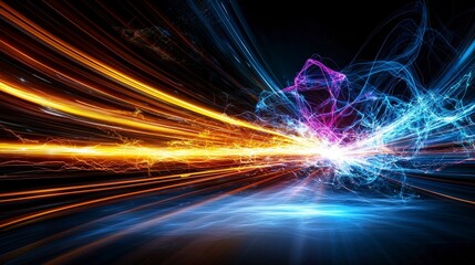 Dynamic light trails creating vivid energy in a dark space abstract design modern art futuristic concept