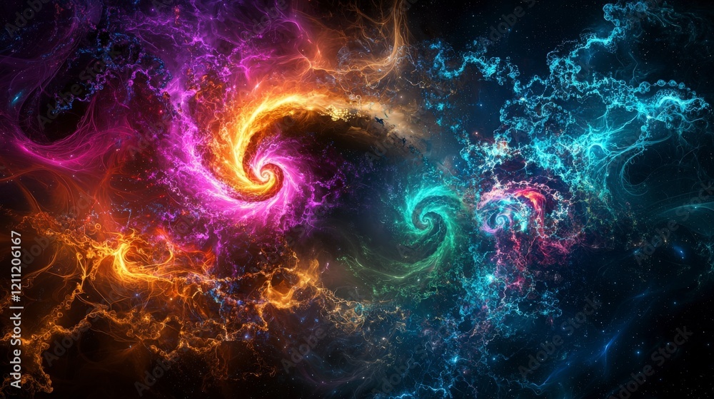 Leinwandbilder swirling cosmic patterns creating galaxies outer space digital art dark universe abstract viewpoint 