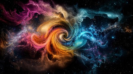 Fototapeta premium Galaxies forming in swirling cosmic patterns space abstract art dark background wide view cosmic concepts