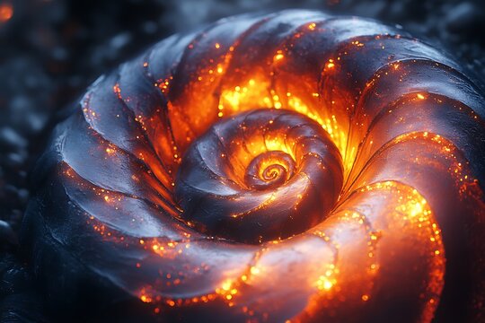 Fiery Spiral Shell Glowing Embers Abstract Art