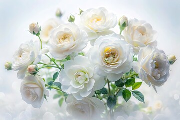 Obraz premium Double Exposure Wild White Roses, Surreal Floral Photography, White Background, Botanical Art, Nature Image