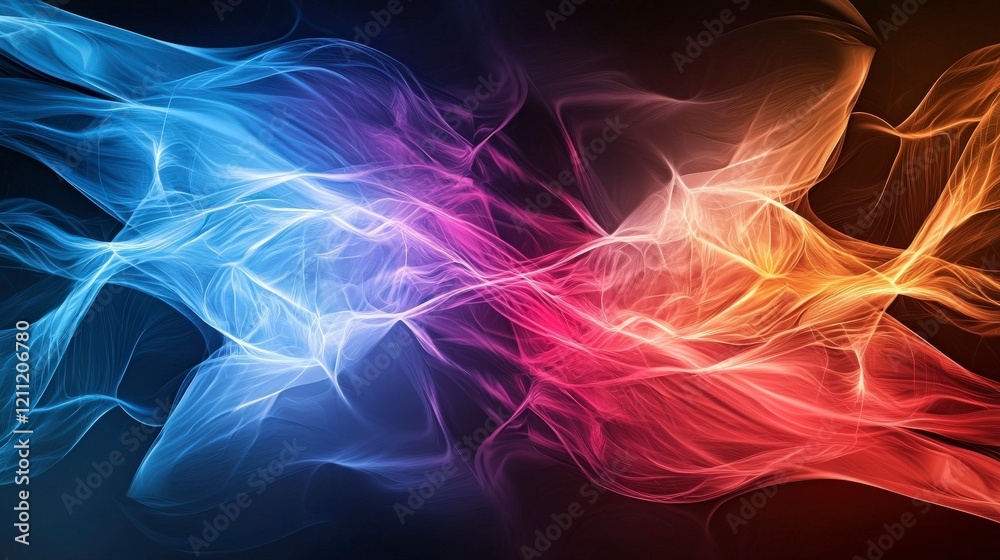 Leinwandbilder Vibrant lines of light synchronizing in digital abstract artwork a surreal display in modern art gallery