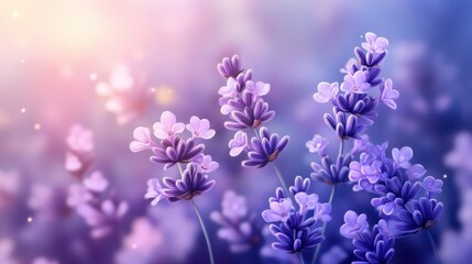 Obraz premium Sunlit lavender flowers in a field.