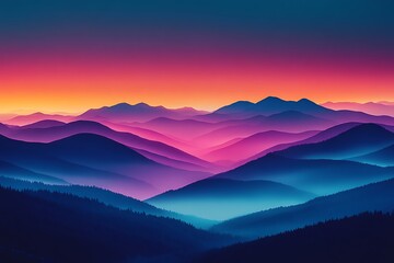 Vibrant Sunset Over Silhouetted Mountain Ranges