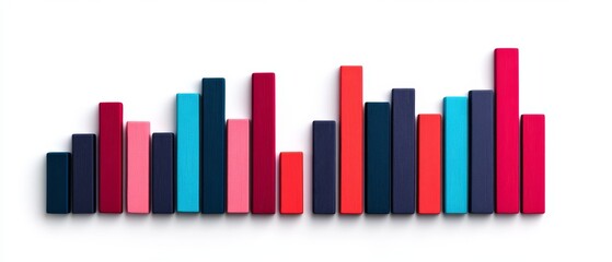 Obraz premium A visually striking arrangement of colorful vertical bars, showcasing various heights and vibrant shades, creating an abstract representation of data or sound.