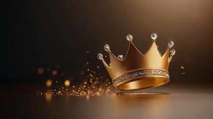 Radiant gold crown with sparkling diamonds on a black background shiny