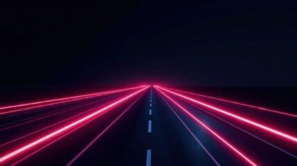 A Night Drive on a Highway with Vibrant Pink Neon Lines Illuminating the Road Ahead