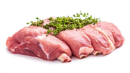 fresh raw meat on white background, pork, beef, chop on a bone, clipping path, full depth of field