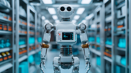 Close-up on innovative robot technology revolutionizing digital art in industrial warehouse automation