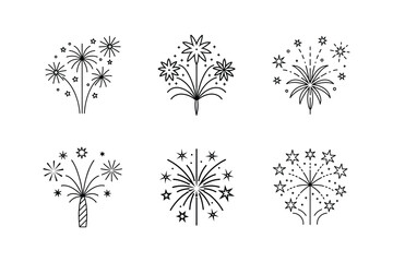 new years fireworks line art vector illustration