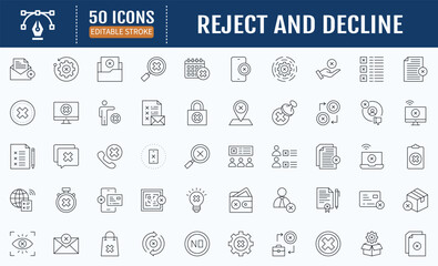 Reject and Decline line editable icon set. Containing reject, refuse, cancellation, decline icon. Vector Illustration