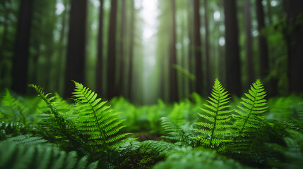 Exploring lush ferns in a misty forest nature pacific northwest serenity depth