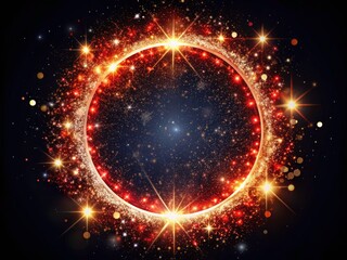 Fototapeta premium Magical Starry Night: Glittering Circle, Red Sparks, Black Background Wallpaper