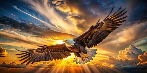 Obraz premium Majestic Eagle Soaring: Powerful Bird in Flight Photography - Wildlife Nature Image