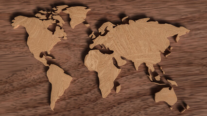 The Wood world map for Business or education concept 3d Rendering..