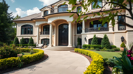 Obraz premium Magnificent Mansion: A Showcase of Architectural Grandeur and Exquisite Landscaping