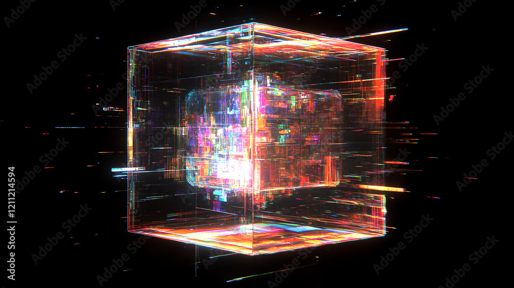 Poster dynamic digital cube animation virtual space 3d render futuristic environment abstract concept