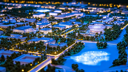 Fototapeta premium City nightscape development urban area aerial view illuminated buildings modern architecture