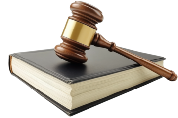 Judge's gavel on book isolated on transparent background