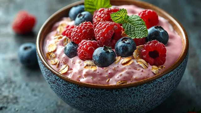 Delicious Berry Yogurt Parfait with Raspberries Blueberries and Granola