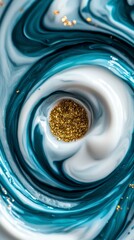 Fototapeta premium Abstract Teal Blue Swirl Paint with Gold Glitter Modern Art Background