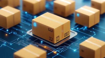 Intriguing juxtaposition, a small cardboard box resting on powerful computer microchip.