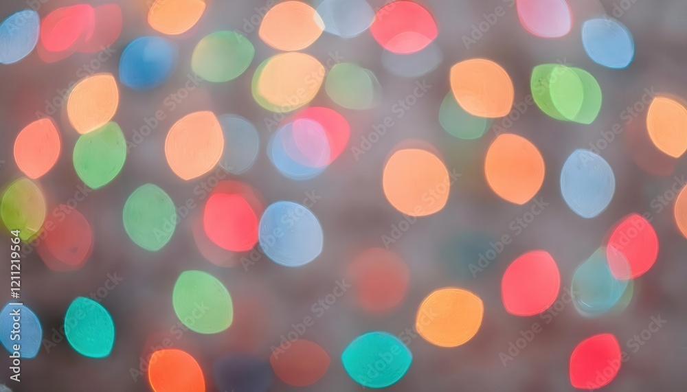 Poster blurred multicolored bokeh effect with soft pastel hues, ideal for festive backgrounds, design elements, or abstract artistic compositions

