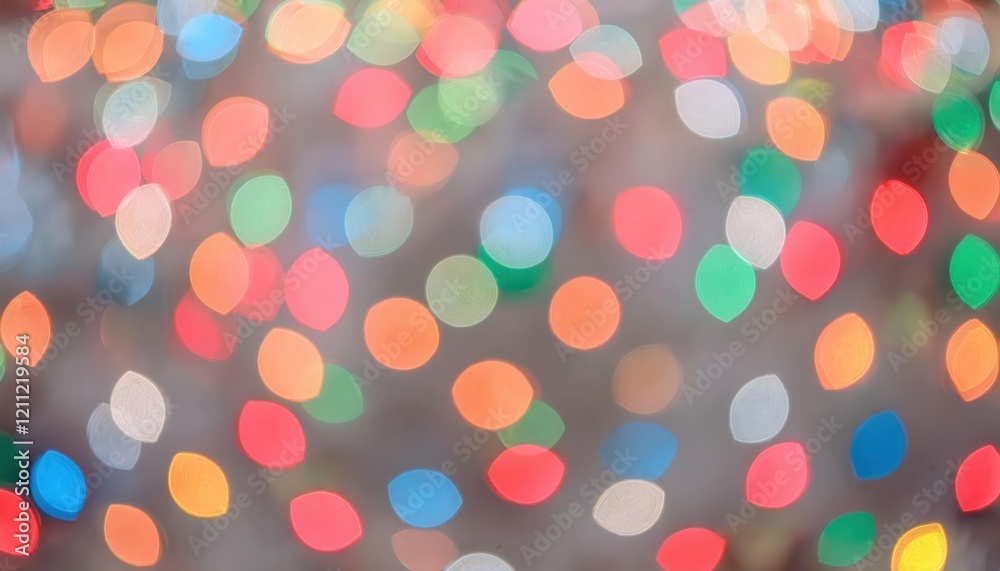 Poster blurred multicolored bokeh effect with soft pastel hues, ideal for festive backgrounds, design elements, or abstract artistic compositions

