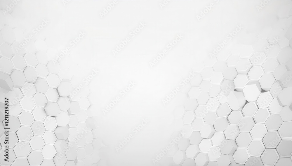 Poster minimalistic white hexagonal tile wall background with 3d depth effect for modern design, architecture concepts, and graphic layouts

