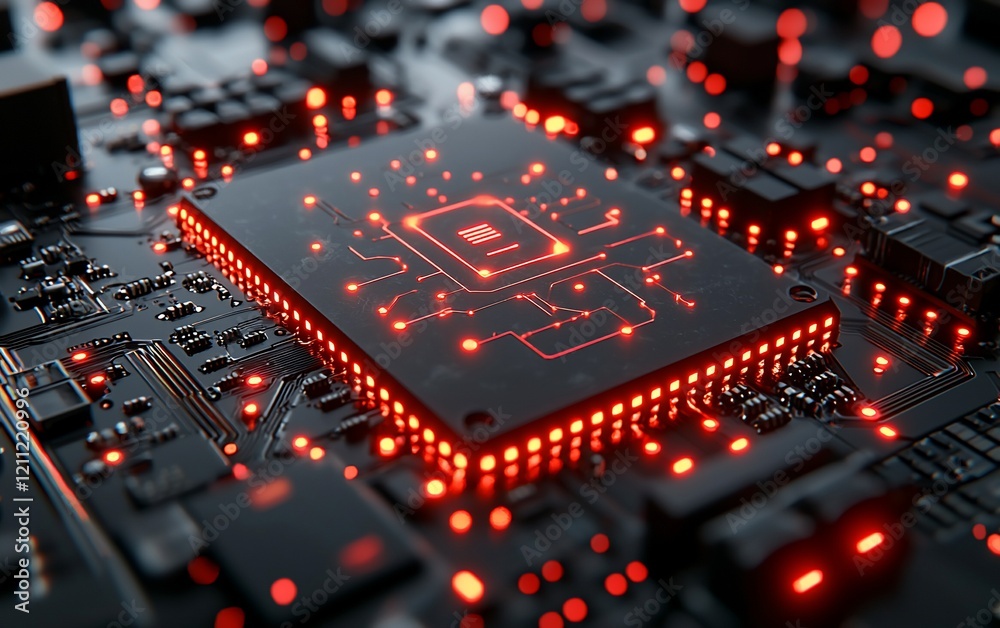 Aufkleber Illuminated central processing unit on a circuit board.