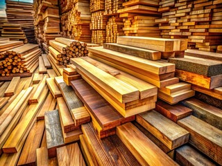 Obraz premium Stacked Lumber, Wood Pile, Prepared Timber, Construction Wood, Cut Wood, Building Materials, Woodworking