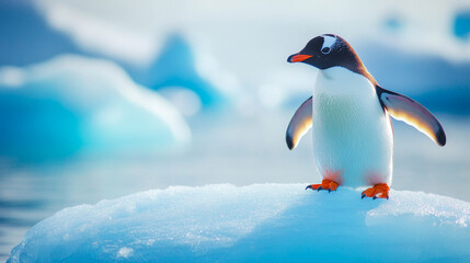 Obraz premium Happy Penguin on Glacier, Friendly Arctic Animal Art