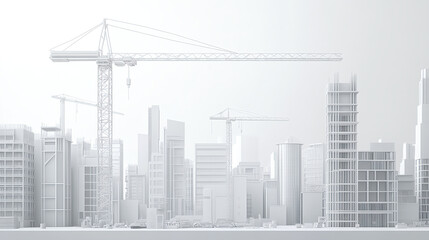 Obraz premium Construction progress on urban skyline city center architectural visualization minimalist environment aerial view development concept