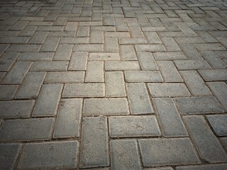 photo of paving blocks in the yard, rectangular in shape made of cement