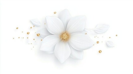 Fototapeta premium Elegant white flower with gold accents on minimalist background
