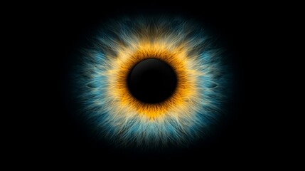 Striking closeup, an eye with a captivating bright yellow iris in vivid detail closeup