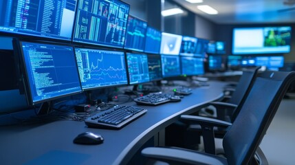 Vibrant display, a closeup view of computer monitors in row showcasing vivid visuals