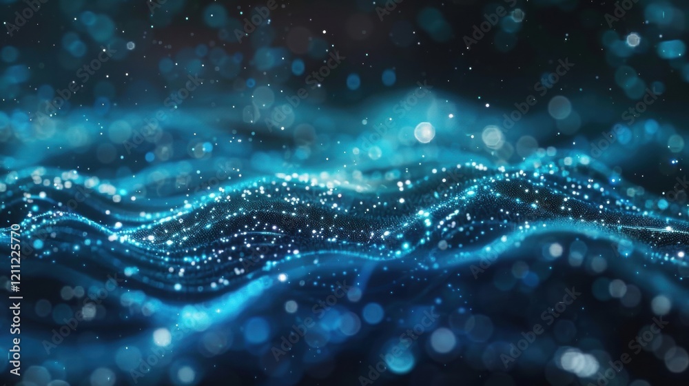 Wall mural luminous blue light patterns flow and shimmer, creating an abstract, ocean-like illusion in a futuri