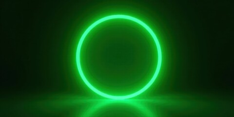 Obraz premium Bright Green Neon Circle Glowing in Dark Space, Abstract Light Frame for Modern Design