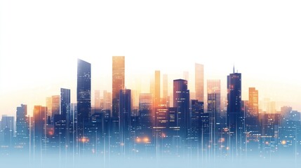 Obraz premium Modern city skyline at sunrise or sunset.