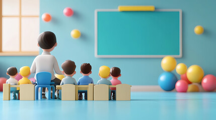 Teaching children classroom learning environment educational content bright and playful atmosphere engaging viewpoint