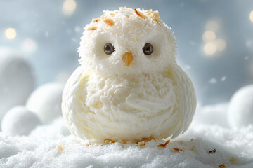 Obraz premium A polar owl made of ice cream and coconut kernels. (Generative AI)